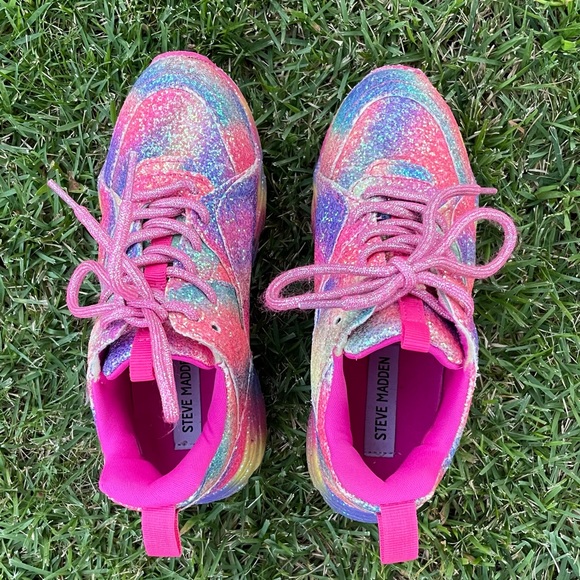 Girls Steve Madden Glitter Colorful Sneaker 3 - Picture 2 of 8